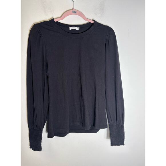 A.L.C. Black Cotton Long Sleeve Smocked Cuff Sz L - Picture 1 of 3
